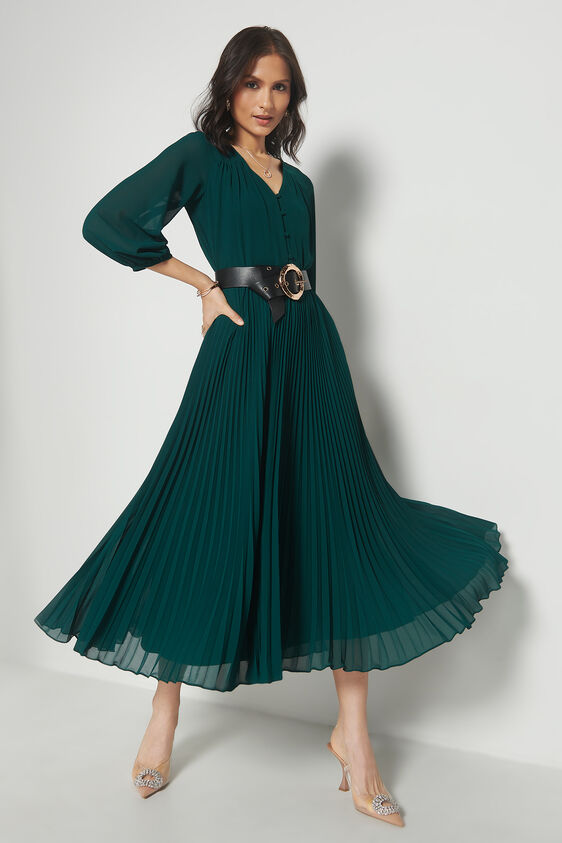 Pleated Poetry Dress, Green, image 1